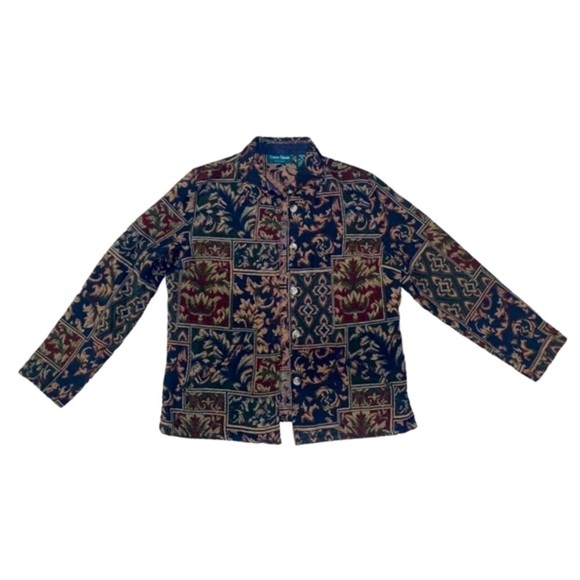 Vintage Lemon Grass Patchwork Tapestry Lightweight Button Front Jacket Blazer - Picture 11 of 12